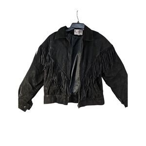 Vintage G-III Black Suede Fringe Moto Jacket Western M
